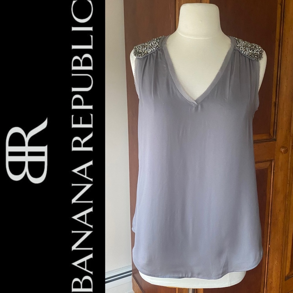Banana republic, gray sleeveless beaded dress top size extra small